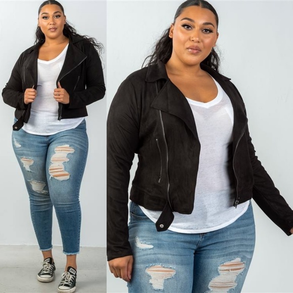 Luxe Label Jackets & Blazers - PLUS DANI MOTO CROP ZIPPER VEGAN SUEDE JACKET